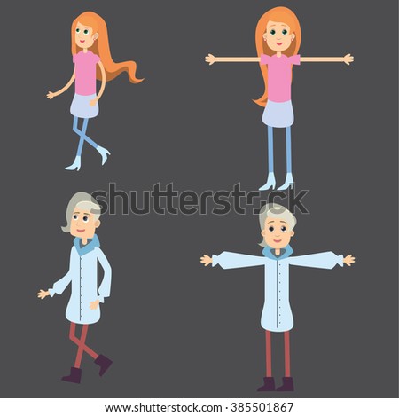 Two student girls walking. Students girl. Studying girls. Vector girls for animation. Animation, cartoon, girls, clothes, movie, life. Two young girls. Students. 