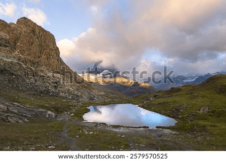 Similar – Image, Stock Photo Upside down: sunrise with reflection in the lake in the Dolomites