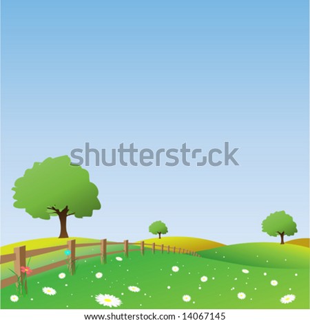 Country Landscape with Trees and Fence