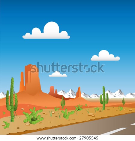 Desert Landscape with Road and Mountains