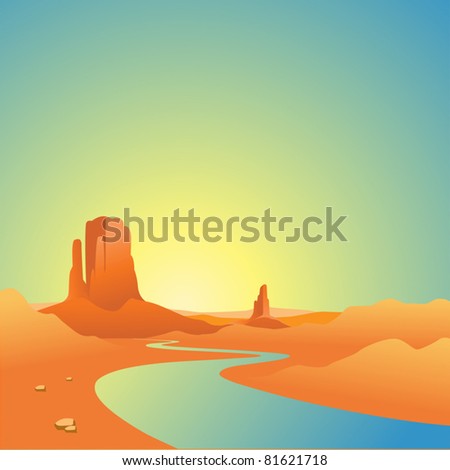 A Desert Landscape with River and Mountains