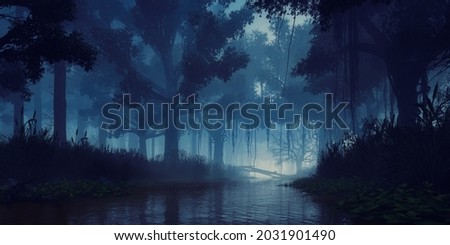 Similar – Image, Stock Photo Overgrown trees in foggy forest under sky