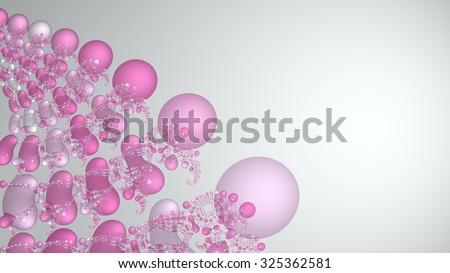 Abstract fractal scientific background. Pink spirals and spheres on a white backdrop