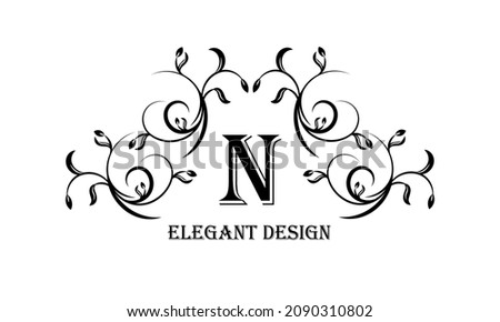 Exquisite design template for an elegant floral monogram with the letter N. Calligraphic stylish ornament. Vector illustration.