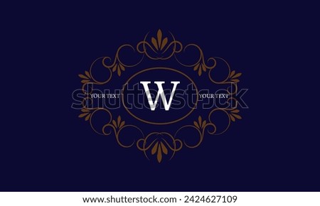 Logo template with monogram element and letter W in the center. Sophisticated ornament for restaurant, club, boutique, cafe, hotel cards. Vector illustration