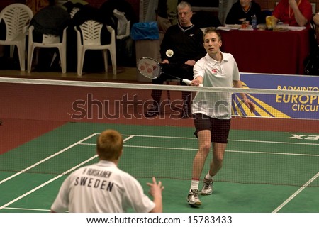 Top badminton player Peter Gade of Denmark at the European Team Badminton Championships, 2008, Almere
