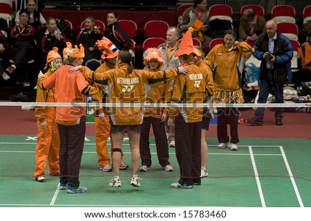 The Dutch badminton team before a match at the European Team Badminton Championships, 2008, Almere