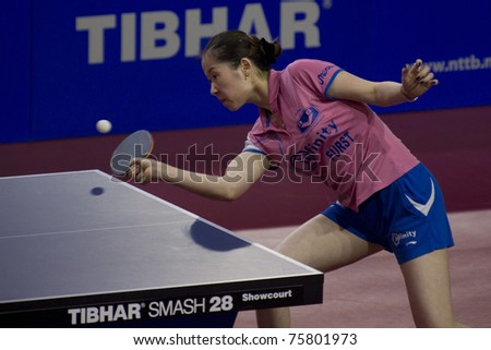 EINDHOVEN - MARCH 6: Li Jiao beats Li Jie (pictured) in the finals of the Dutch Table Tennis Championships in Eindhoven on March 6, 2011.