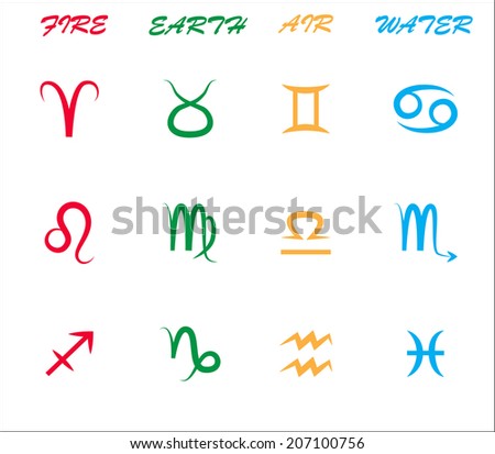 A Collection Of Zodiac Signs Horoscope For The Elements Stock Vector ...