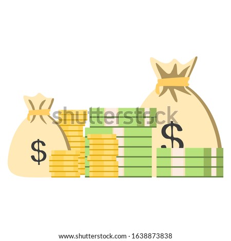 Vector of bills, money bag, gold, and cash stash on white background