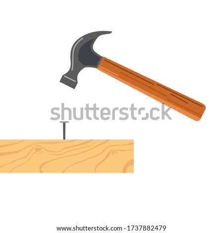 Vector of a hammer and nail in wood