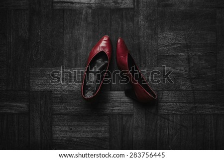 Pair of red low heel women shoes, Classic Vintage Look