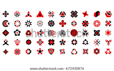 Abstract Icon Set Collection, Startup Business hi-tech geometric symbols, multicolored connected segments of lines. Vector illustration - random concepts
