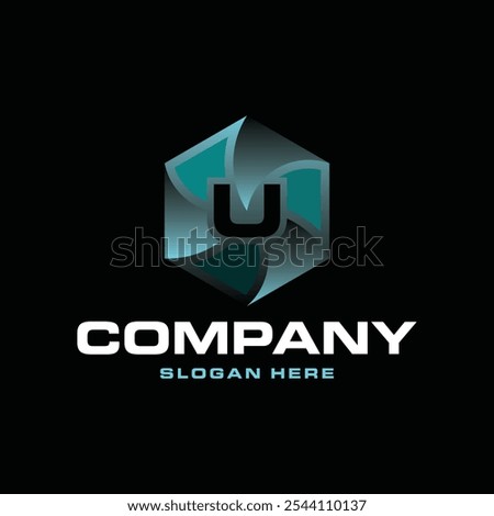 Letter U Geometric Hexagon Modern Icon Technology Business Logo