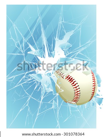 Baseball ball and broken glass