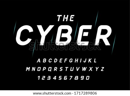 Cyber style Bold italic letters set.  Font for fast and power effect, auto sport and new technology design. Vector  format.