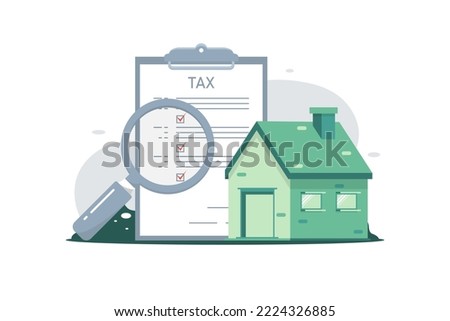 House tax concept, Residential house with tax documents, Vector illustration.