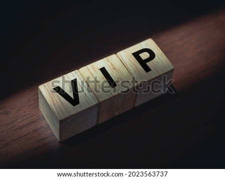 VIP, words on wooden blocks with the light on dark wood background, close up. Privileges infringing on other people freedoms and civil liberties concept. ストックフォト © 