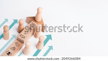 Similar – Image, Stock Photo wooden figures of men stand on a beige background and a red plastic magnifying glass. Recruitment concept, search for talented and capable employees, career growth