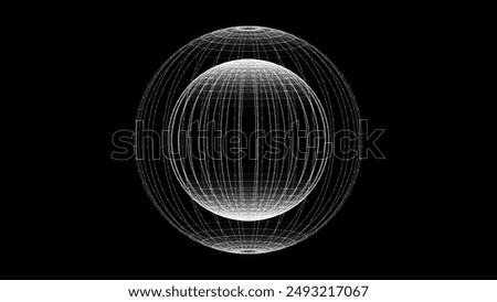 Black sphere consisting of points and lines. Modern wireframe elements. Technology grid sphere. Vector illustration.