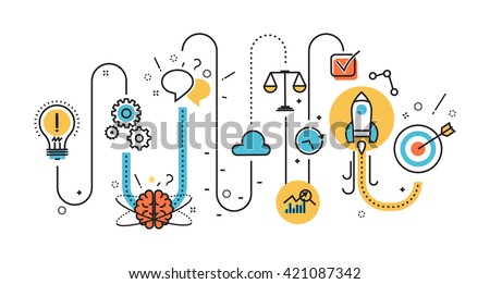 Flat line illustration concept of scheme, plan graph born start up business project startup process from idea to success for website banner and landing page, infographics, logo and icon, print