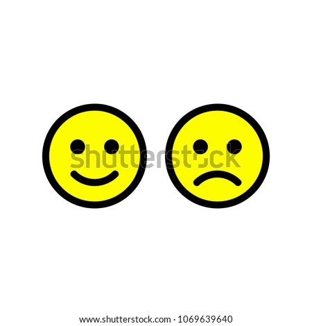 Happy and sad face icons. Smiley. Face symbols. Flat stile. Vector illustration.