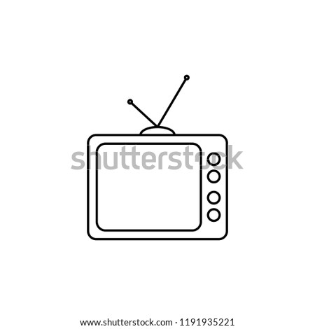 Retro TV House Interior Desing Outline Vector Icon Isolated on White Background