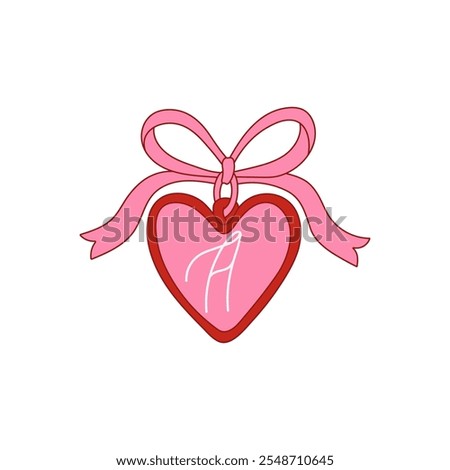 Coquette pink heart locket with bow. Symbol of love. Vector illustration for 14 February holiday.