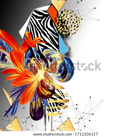 Colorful abstract with zebra texture and waterolor geometric pattern
