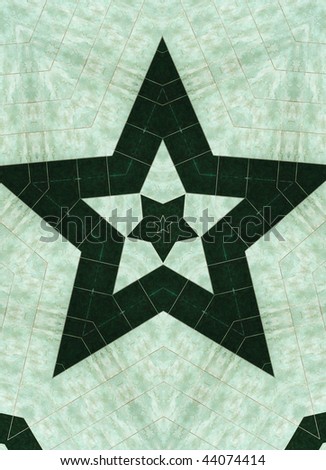 Star. Square granite covering green on a background, in cent as the letter, as facing of a wall