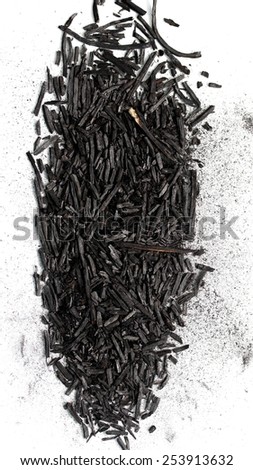 black ash on a white background
