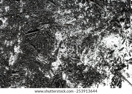black ash on a white background