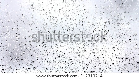 raindrops on glass, on a background of clouds