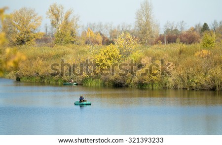 rubber boat on the river, fishing