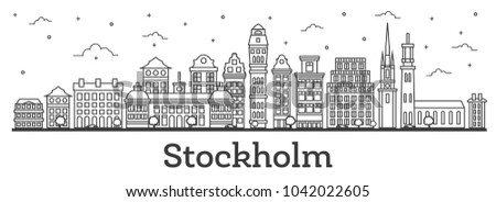 Outline Stockholm Sweden City Skyline with Historic Buildings Isolated on White. Vector Illustration. Stockholm Cityscape with Landmarks.