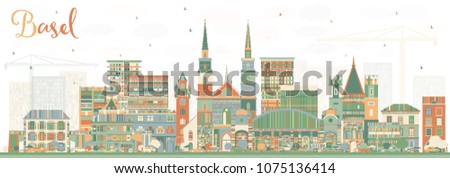 Basel Switzerland City Skyline with Color Buildings. Vector Illustration. Business Travel and Tourism Concept with Historic Architecture. Basel Cityscape with Landmarks.