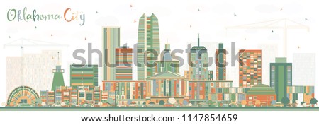 Oklahoma City Skyline with Color Buildings. Vector Illustration. Business Travel and Tourism Concept with Modern Architecture. Oklahoma City Cityscape with Landmarks.