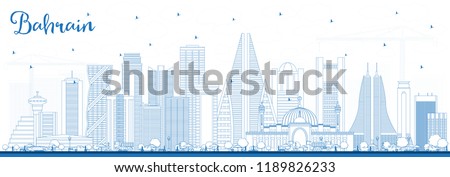 Outline Bahrain City Skyline with Blue Buildings. Vector Illustration. Business Travel and Tourism Concept with Modern Architecture. Bahrain Cityscape with Landmarks.