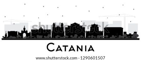 Catania Italy City Skyline Silhouette with Black Buildings Isolated on White. Vector Illustration. Tourism Concept with Historic Architecture. Catania Sicily Cityscape with Landmarks.