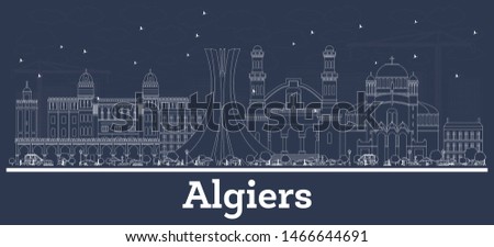 Outline Algiers Algeria City Skyline with White Buildings. Vector Illustration. Business Travel and Concept with Modern Architecture. Algiers Cityscape with Landmarks. 