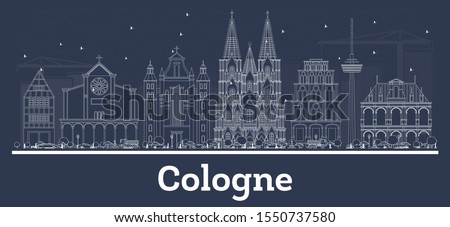 Outline Cologne Germany City Skyline with White Buildings. Vector Illustration. Business Travel and Concept with Historic Architecture. Cologne Cityscape with Landmarks.