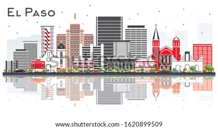 El Paso Texas Skyline with Gray Buildings and Reflections Isolated on White. Vector Illustration. Business Travel and Tourism Concept with Modern Architecture. El Paso USA Cityscape with Landmarks.