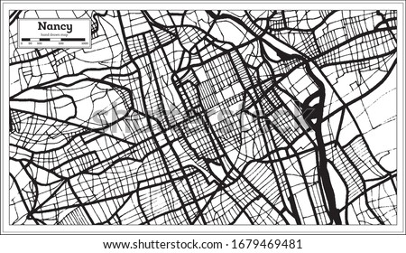 Nancy France City Map in Black and White Color in Retro Style. Outline Map. Vector Illustration.