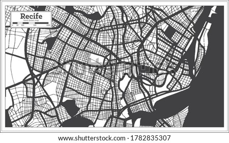 Recife Brazil City Map in Black and White Color in Retro Style. Outline Map. Vector Illustration. Foto stock © 