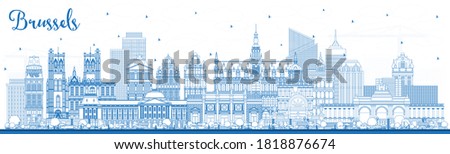 Outline Brussels Belgium City Skyline with Blue Buildings. Vector Illustration. Brussels Cityscape with Landmarks. Business Travel and Tourism Concept with Historic Architecture.