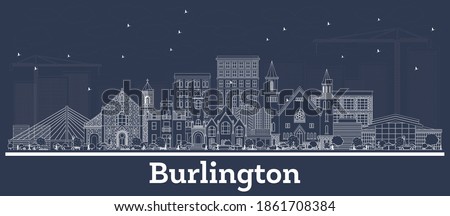 Outline Burlington Iowa Skyline with White Buildings. Vector Illustration. Business Travel and Tourism Concept with Historic Architecture. Burlington Cityscape with Landmarks.