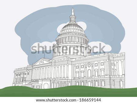 The US Capitol in Washington DC. vector illustration. Business travel and tourism concept.  Image for presentation, banner, placard and web site