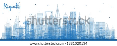 Outline Riyadh Saudi Arabia City Skyline with Blue Buildings. Vector Illustration. Business Travel and Concept with Modern Architecture. Riyadh Cityscape with Landmarks.