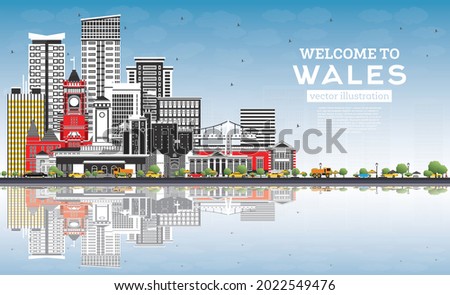 Welcome to Wales City Skyline with Gray Buildings and Blue Sky. Vector Illustration. Concept with Historic Architecture. Wales Cityscape with Landmarks. Cardiff. Swansea. Newport.