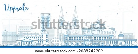 Outline Uppsala Sweden City Skyline with Blue Buildings. Vector Illustration. Uppsala Cityscape with Landmarks. Business Travel and Tourism Concept with Historic Architecture.